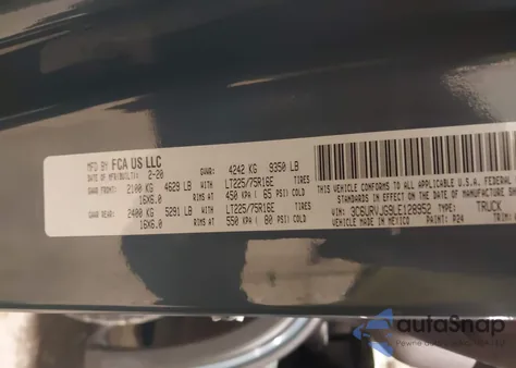 2020 Ram Promaster 3500 Cargo Van High Roof 159 Wb Ext из США, поврежденный, VIN 3C6URVJG9LE128952